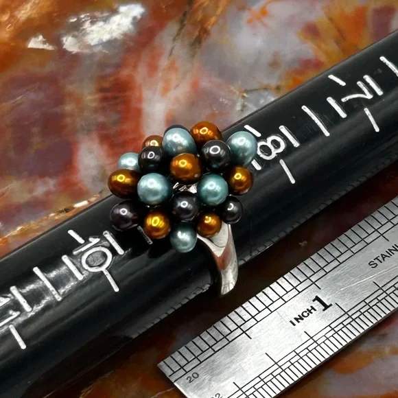 Sterling Silver Multicolor Pearl Ring - Size 9 - Picture 6 of 6